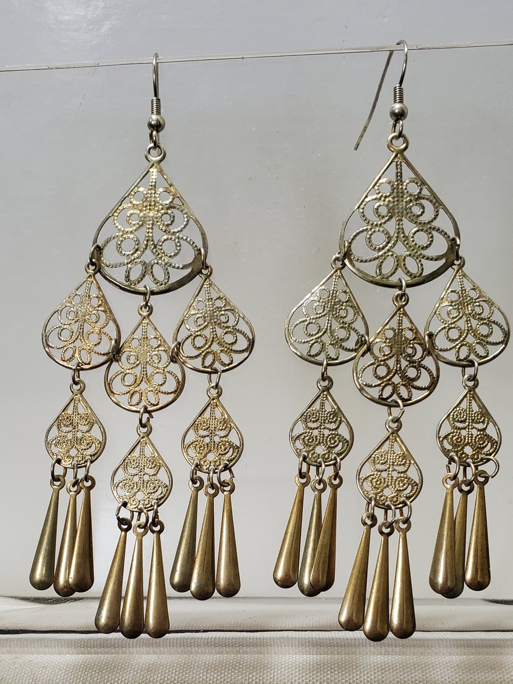 Gold Filigree Teardrop Chandelier Earrings - Women Jewelry